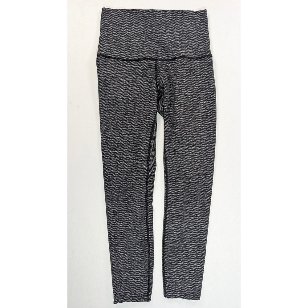 Lululemon Herringbone High Rise Leggings Grey Black Athletic Yoga Pants Size 4